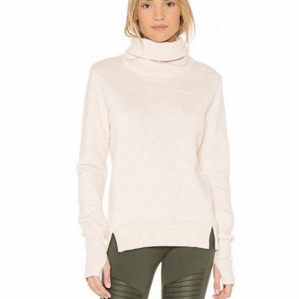 Alo Yoga Haze Turtleneck Sweater Crew Womens Size Small Slouchy Cozy Thumbholes